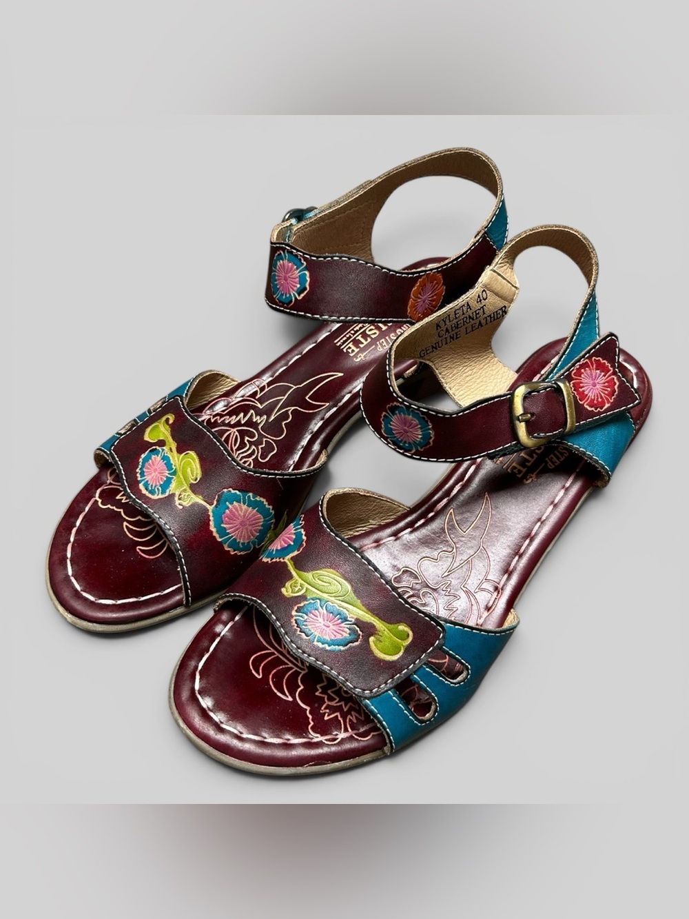 L'Artiste by Spring Step Kyleta Women's Teal & Cabernet Sandals